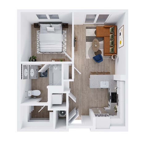 View at Manor Crossing New Apartments in Manor, Texas One Bedroom Floor Plan